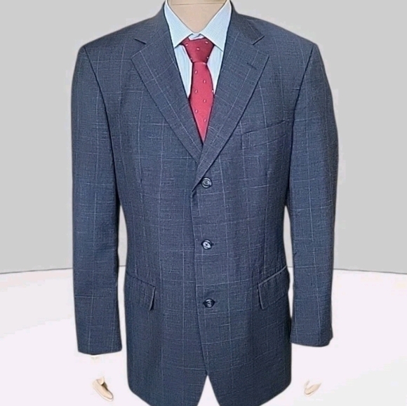 Brooks Brothers Blazer Mens 42L Blue Windowpane Plaid Sport Coat Retro USA Made